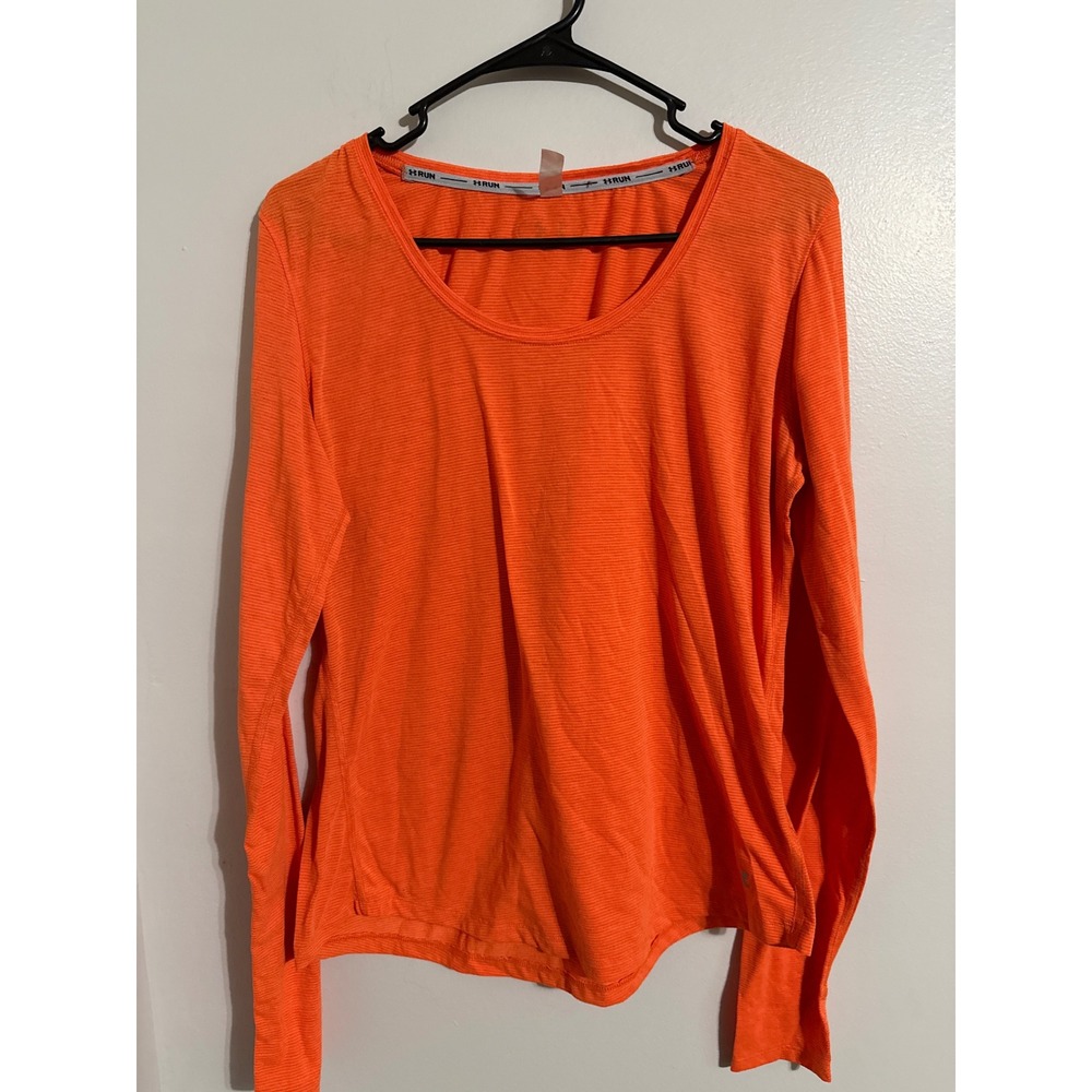 Under Armour HeatGear Womens Large Orange Long Sleeve Running Shirt Fitted Top